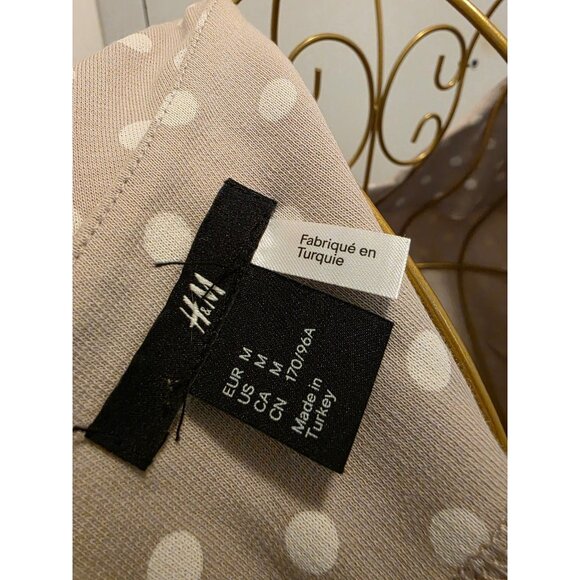 H&M Women's Beige Polka Dot Midi Dress Size M Cotton Stretch - Picture 9 of 12